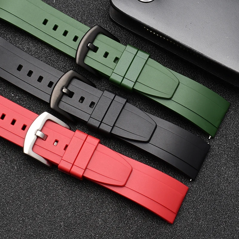 Quality Fluoro Rubber Watch Strap 18mm 19mm 20mm 21mm 22mm 24mm Sport Watchband Black Green Wristband With Quick Release Band