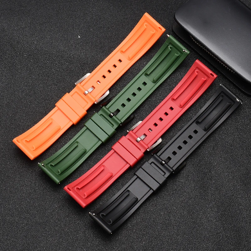 Quality Fluoro Rubber Watch Strap 18mm 19mm 20mm 21mm 22mm 24mm Sport Watchband Black Green Wristband With Quick Release Band