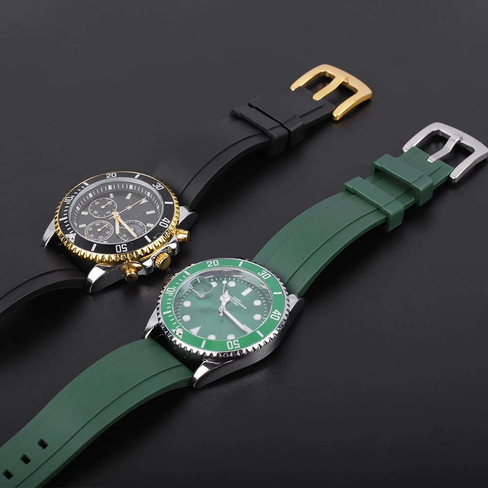 Quality Fluoro Rubber Watch Strap 18mm 19mm 20mm 21mm 22mm 24mm Sport Watchband Black Green Wristband With Quick Release Band