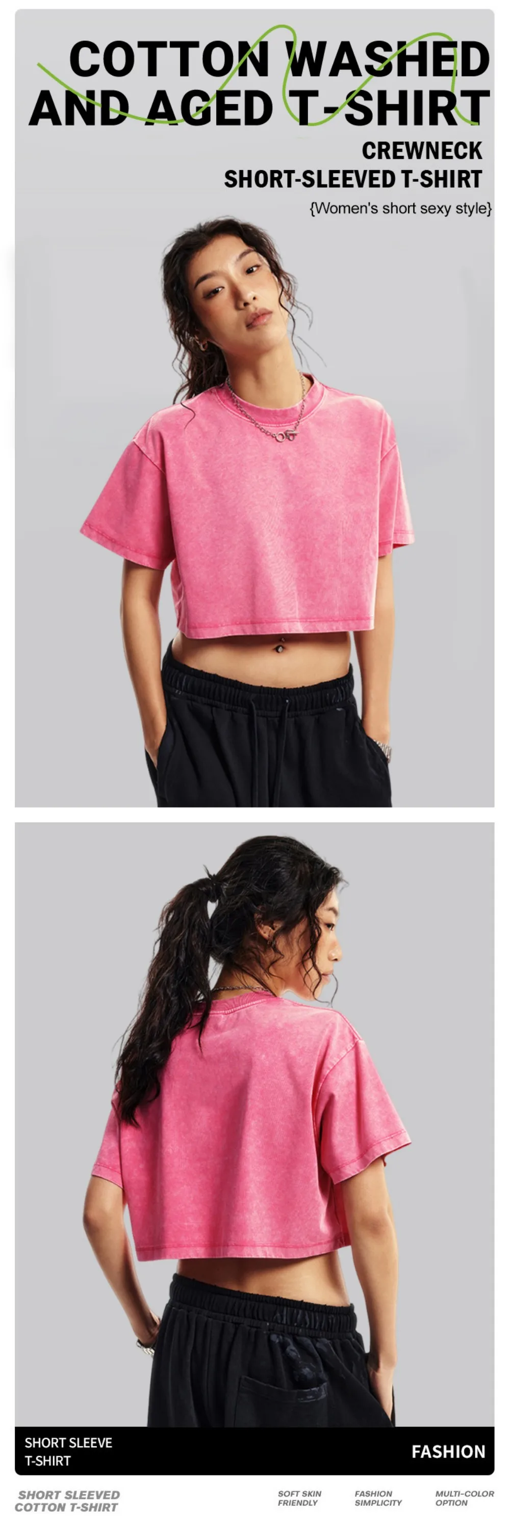 Solid Slim Washed T-Shirt Female Rhinestone Craft Cotton Streetwear Casual Sport Short Sleeve Cool Retro Crop Clothing For Women