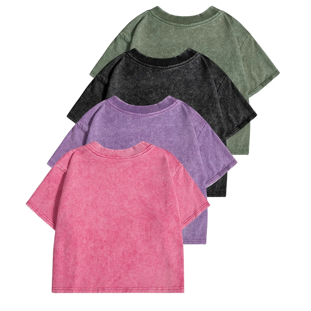 Solid Slim Washed T-Shirt Female Rhinestone Craft Cotton Streetwear Casual Sport Short Sleeve Cool Retro Crop Clothing For Women