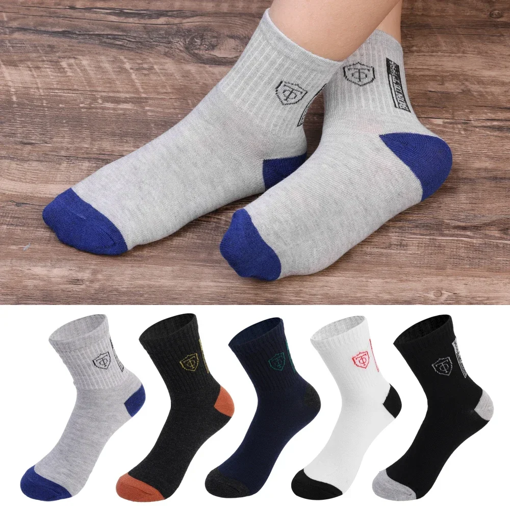 5Pairs Mens Cotton Sports Socks Spring and Autumn Leisure Sweat Absorbent Comfortable Breathable Basketball Socks Meias EU 38-43