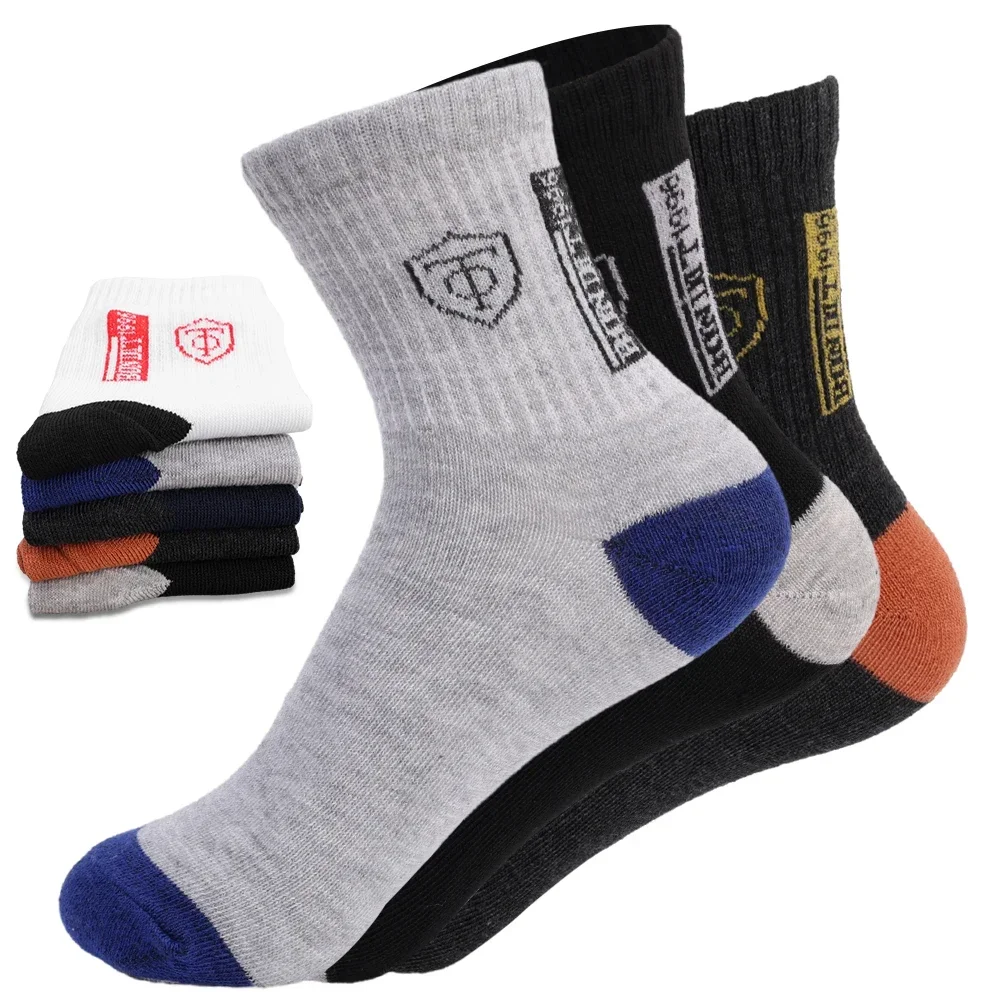 5Pairs Mens Cotton Sports Socks Spring and Autumn Leisure Sweat Absorbent Comfortable Breathable Basketball Socks Meias EU 38-43