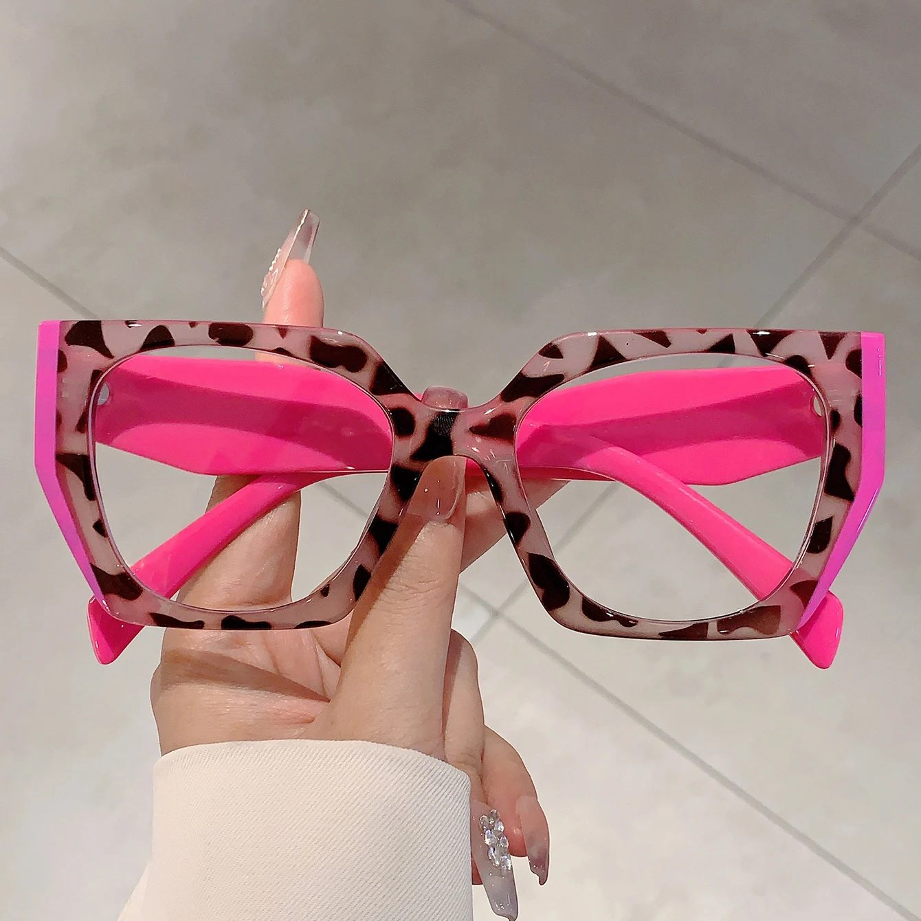KAMMPT Women Square Decor Glasses Candy Color Blue Light Blocking Eyewear Trendy Brand Design Oversize Eyeglasses for Ladies