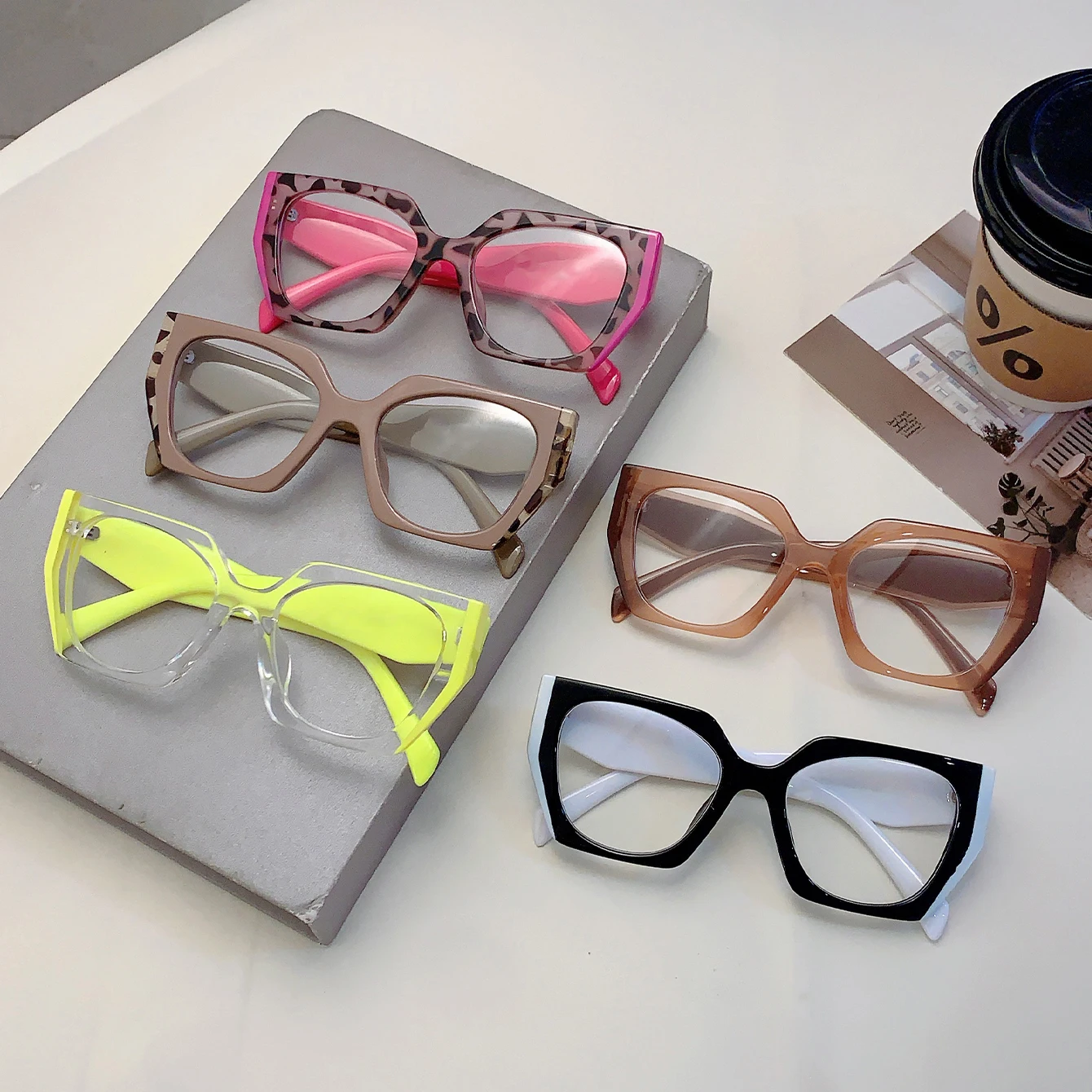 KAMMPT Women Square Decor Glasses Candy Color Blue Light Blocking Eyewear Trendy Brand Design Oversize Eyeglasses for Ladies