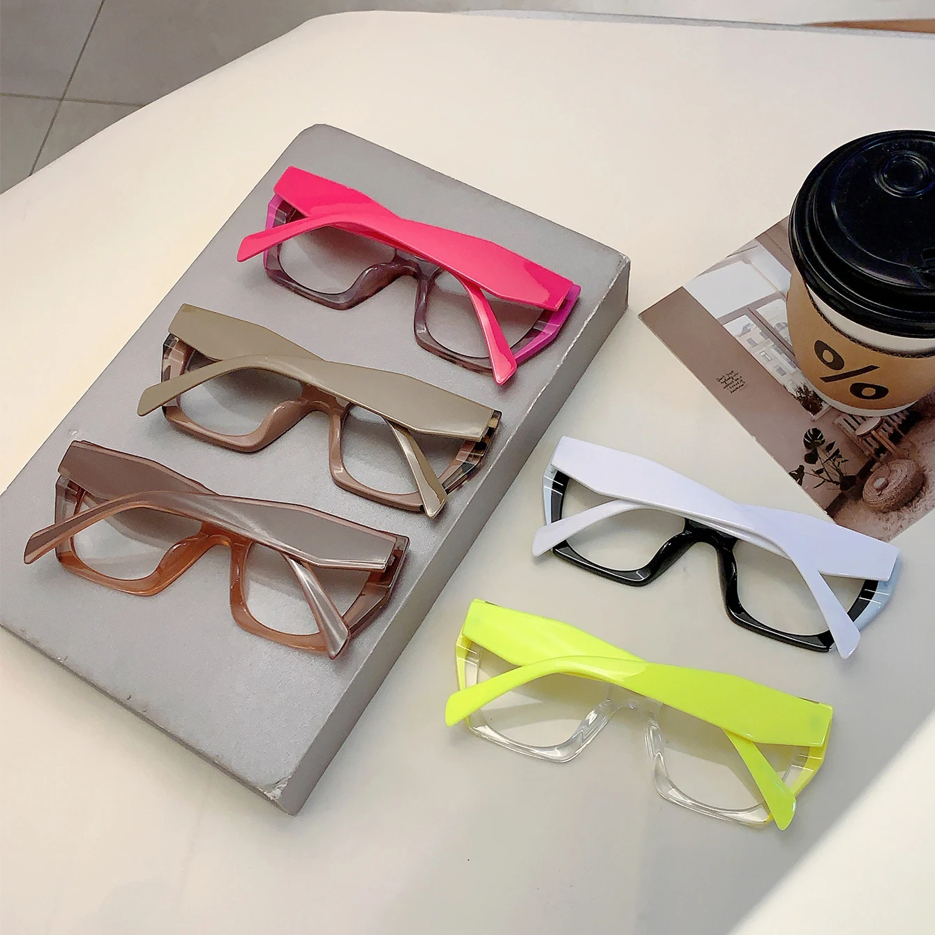KAMMPT Women Square Decor Glasses Candy Color Blue Light Blocking Eyewear Trendy Brand Design Oversize Eyeglasses for Ladies