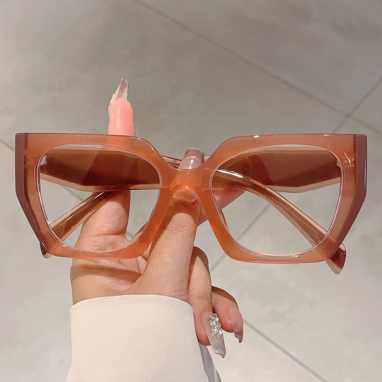 KAMMPT Women Square Decor Glasses Candy Color Blue Light Blocking Eyewear Trendy Brand Design Oversize Eyeglasses for Ladies