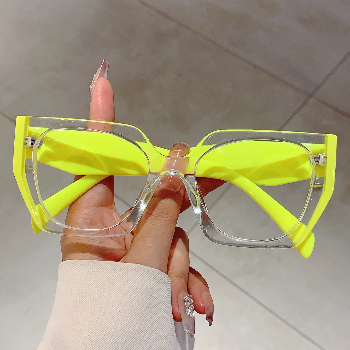 KAMMPT Women Square Decor Glasses Candy Color Blue Light Blocking Eyewear Trendy Brand Design Oversize Eyeglasses for Ladies