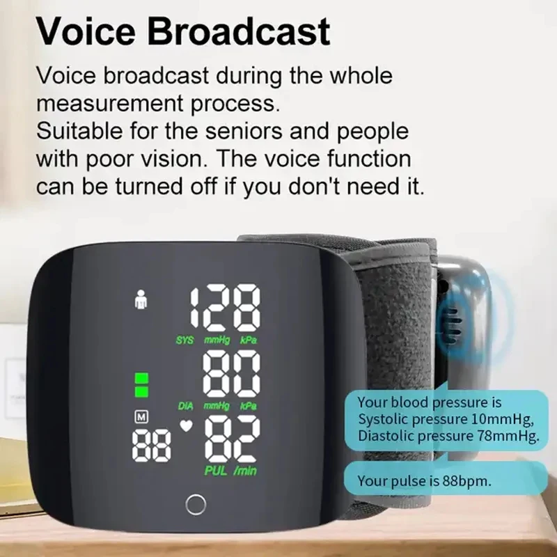 Rechargeable Digital Wrist Blood Pressure Monitor Sphygmomanometer Tonometer Tensiometer Blood Pressure Heart Rate Monitor