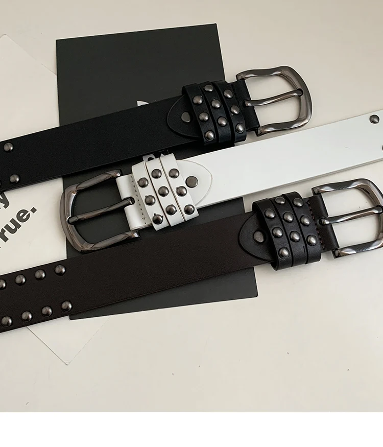 2024 New Belt Women's Jeans tie-in Ladies' belt fashion personality Rivet Belt senior black fashion