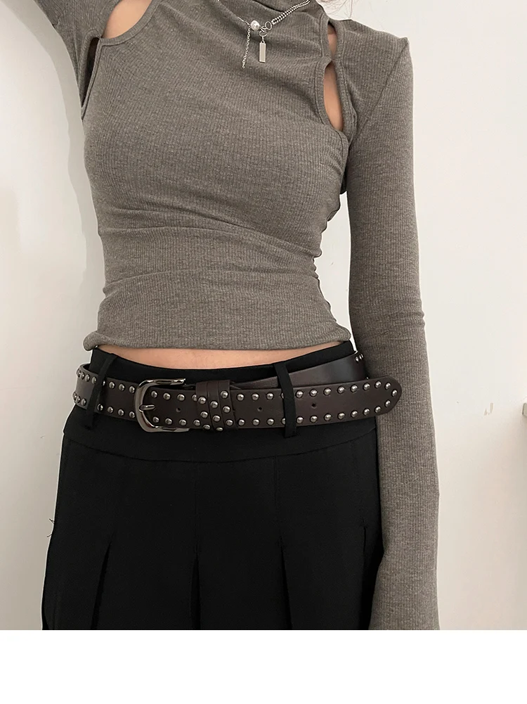 2024 New Belt Women's Jeans tie-in Ladies' belt fashion personality Rivet Belt senior black fashion