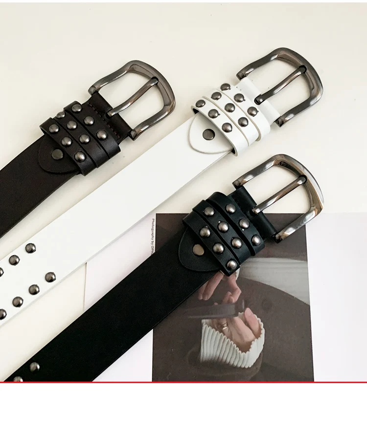 2024 New Belt Women's Jeans tie-in Ladies' belt fashion personality Rivet Belt senior black fashion