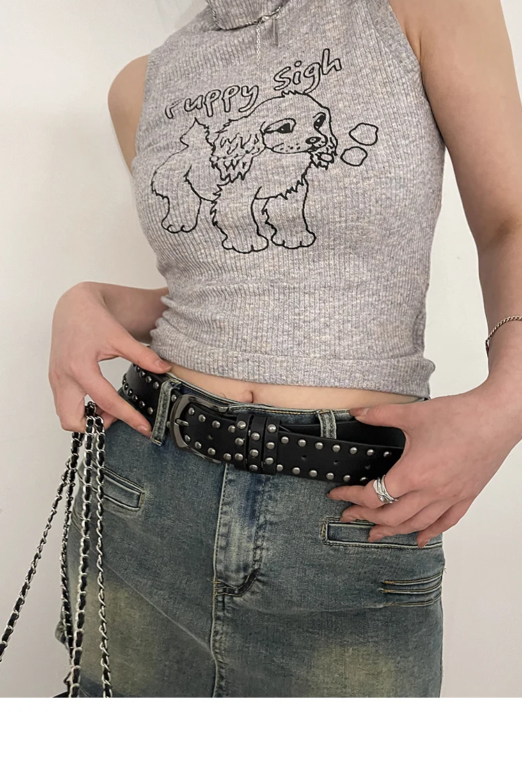 2024 New Belt Women's Jeans tie-in Ladies' belt fashion personality Rivet Belt senior black fashion