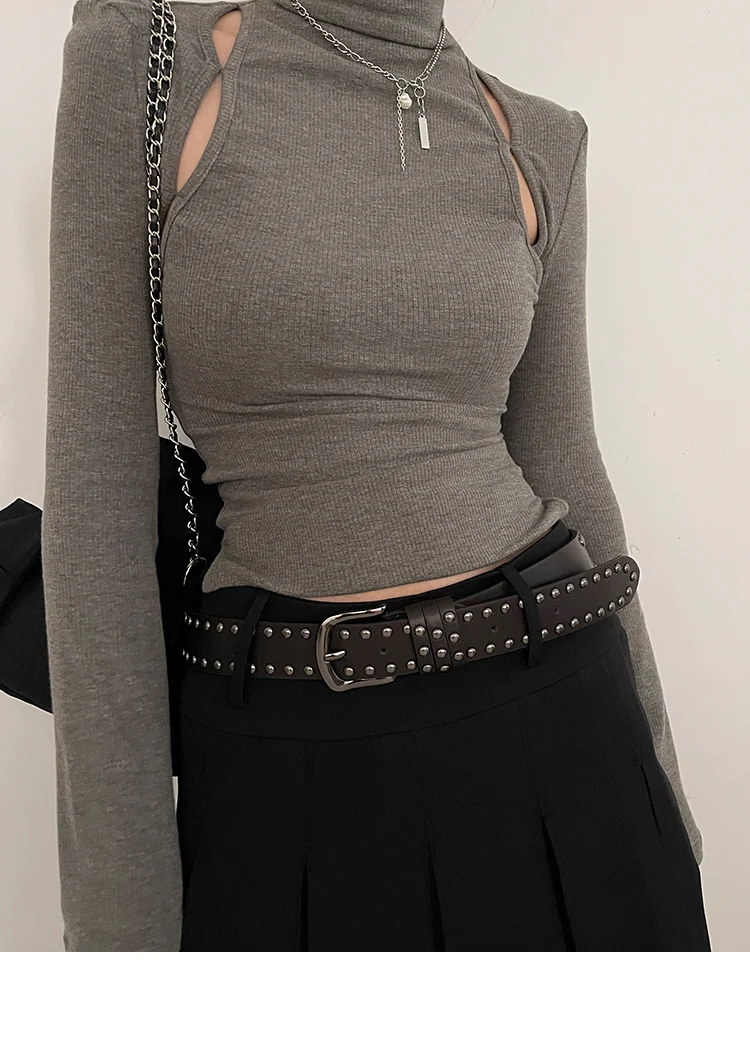2024 New Belt Women's Jeans tie-in Ladies' belt fashion personality Rivet Belt senior black fashion