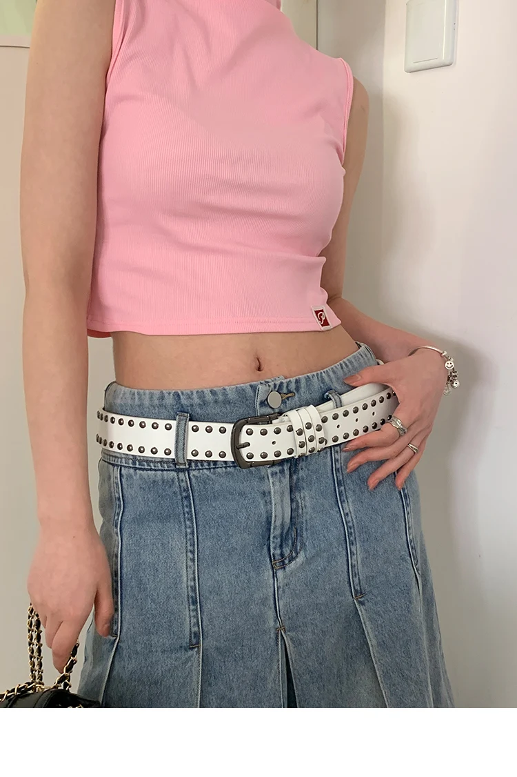 2024 New Belt Women's Jeans tie-in Ladies' belt fashion personality Rivet Belt senior black fashion