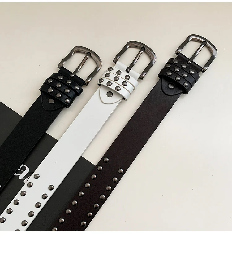 2024 New Belt Women's Jeans tie-in Ladies' belt fashion personality Rivet Belt senior black fashion