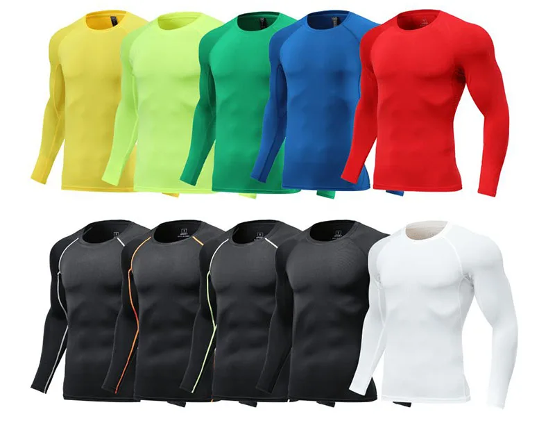 Men Long Sleeve Slim Tops Tees Sportswear Gym Fitness Compression T-shirt Running Football Jersey Outdoor Jogging Tight Quick
