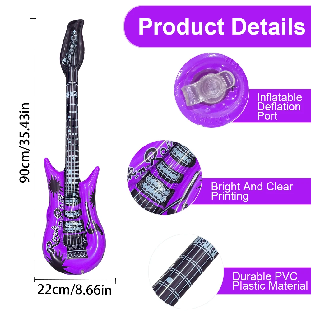 6Pcs Random Pvc Inflatable Toys 95cm Guitar Performance Stage Inflatable Instruments Thickened Reusable Rock Guitar Balloons