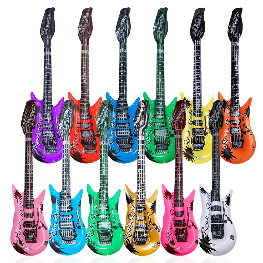 6Pcs Random Pvc Inflatable Toys 95cm Guitar Performance Stage Inflatable Instruments Thickened Reusable Rock Guitar Balloons