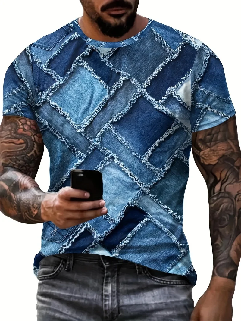 Men's Crew Neck Graphic T-shirt With Fancy Print Summer Short Sleeve Top For Men Men's Soft Trendy Comfy Tee Tops Sportswear