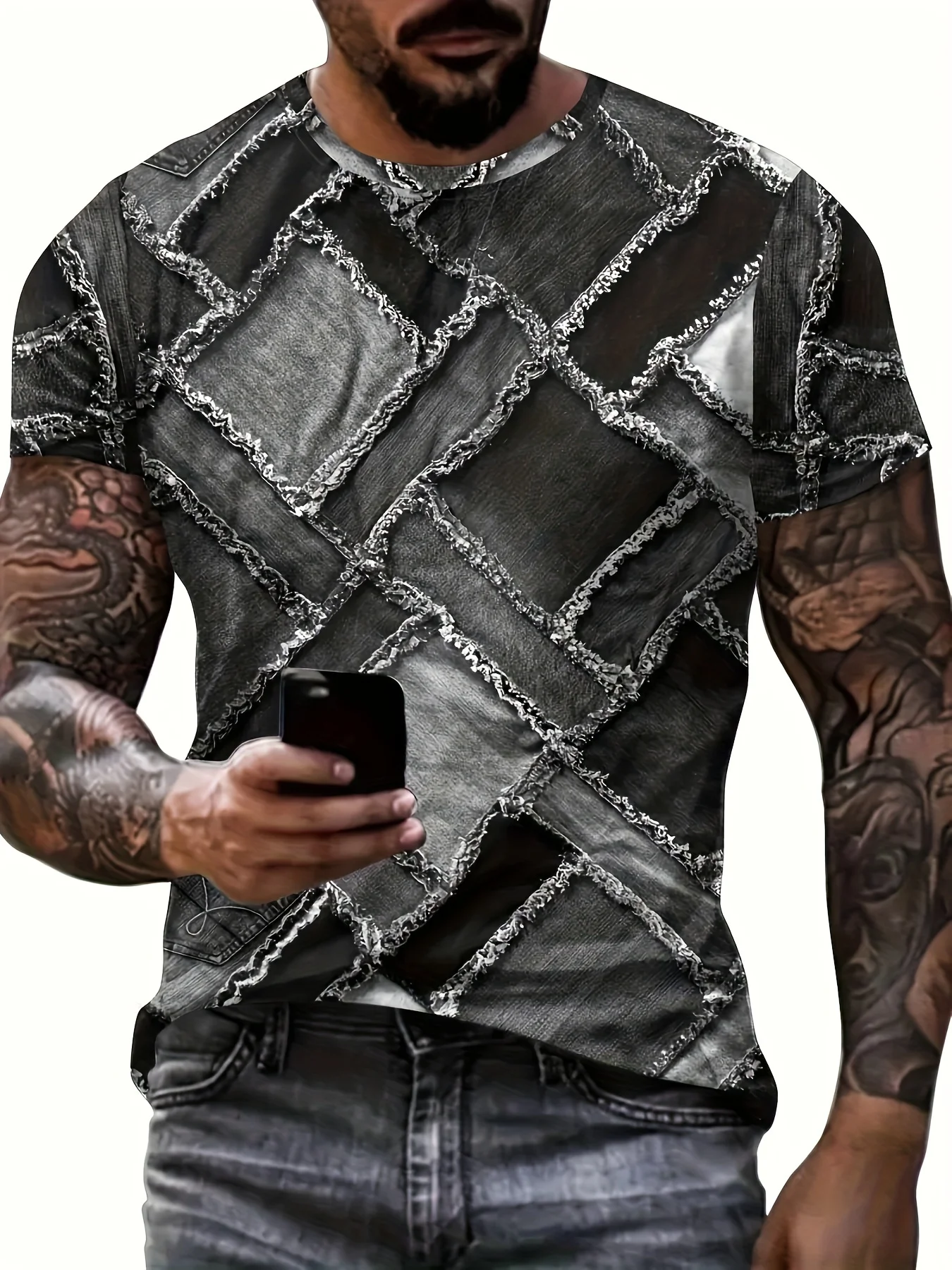 Men's Crew Neck Graphic T-shirt With Fancy Print Summer Short Sleeve Top For Men Men's Soft Trendy Comfy Tee Tops Sportswear