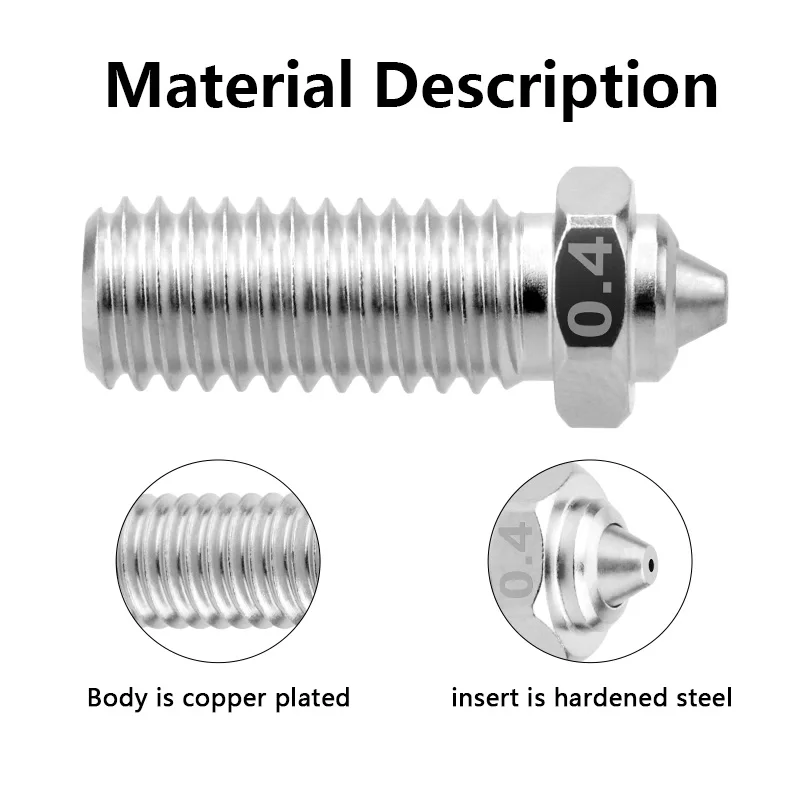 Bimetal Nozzle for QIDI Q1-Pro/X-Max 3/X-Plus 3/X-Smart 3 Plated Copper Hardened Steel Nozzle