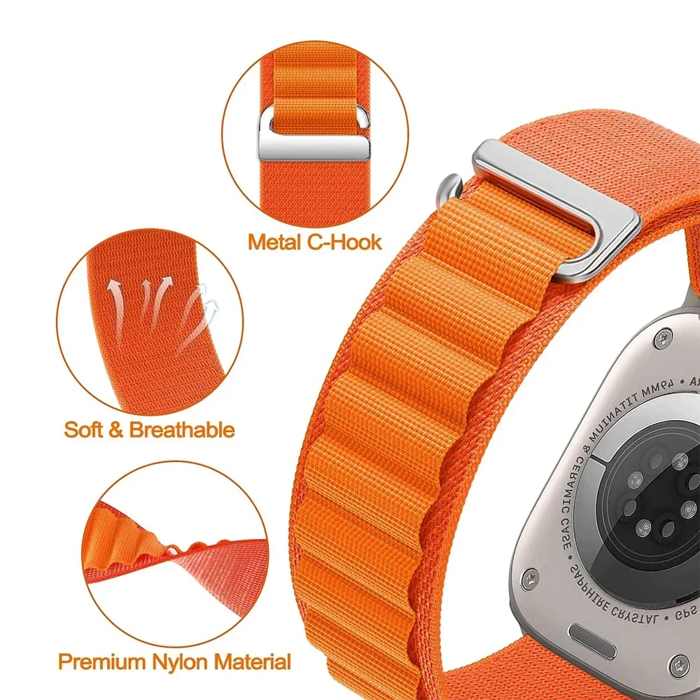 Alpine Loop Nylon Band for Apple Watch Band 49mm 42mm 44mm 45mm 41mm 40mm 38mm Strap for iWatch Series Ultra 2/SE/9/8/7/6/5/4/3