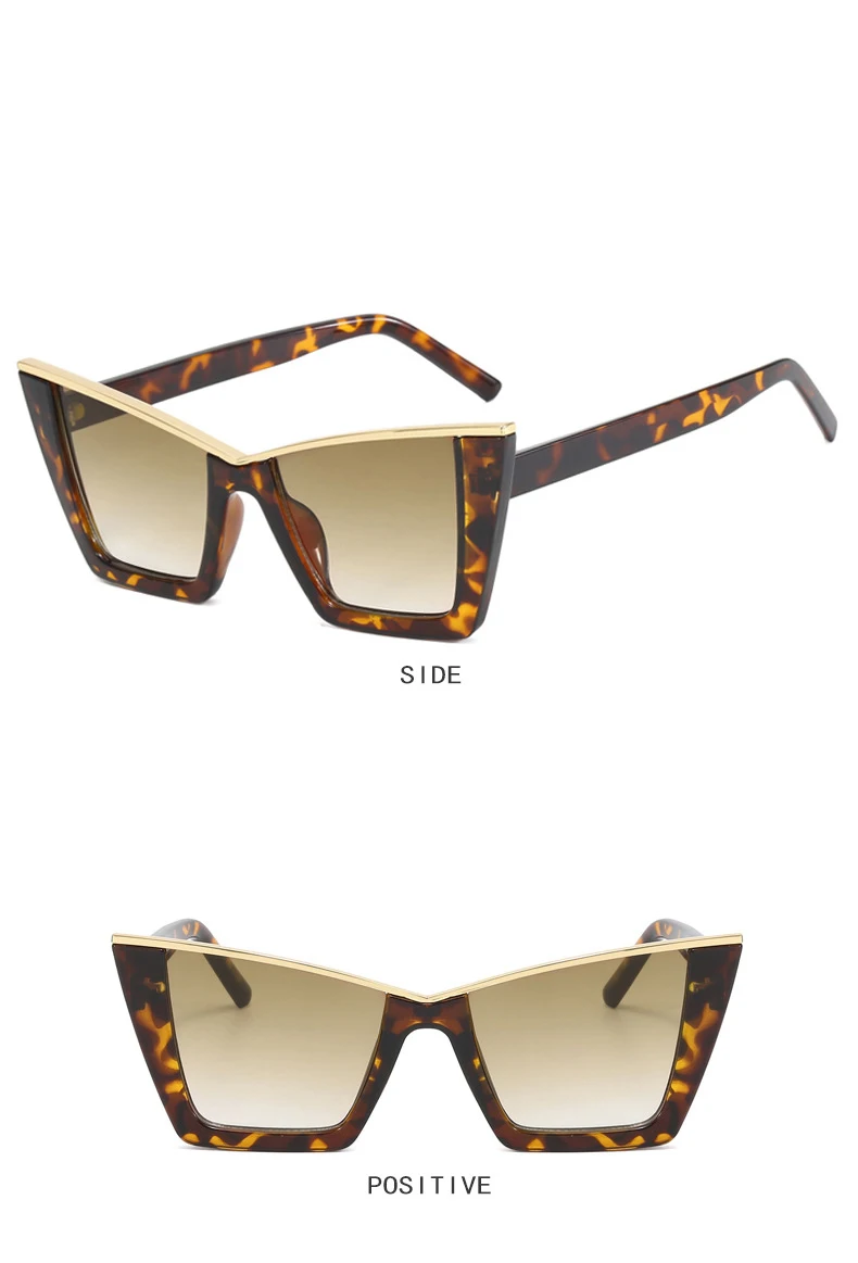 New Fashion Oversized Cat Eye Sunglasses Gradient Color Luxury Eyewear Designer Butterfly Half Metal Frame Women's Sunglasses