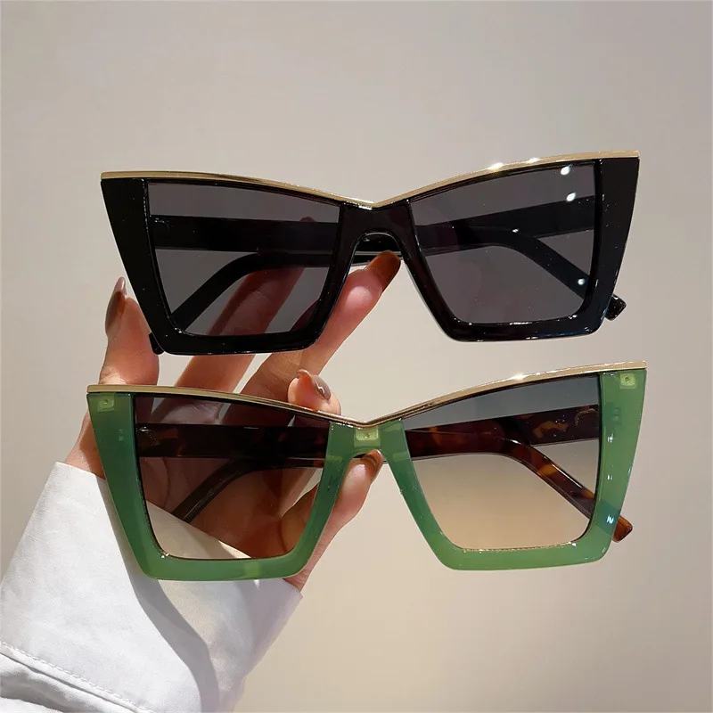 New Fashion Oversized Cat Eye Sunglasses Gradient Color Luxury Eyewear Designer Butterfly Half Metal Frame Women's Sunglasses
