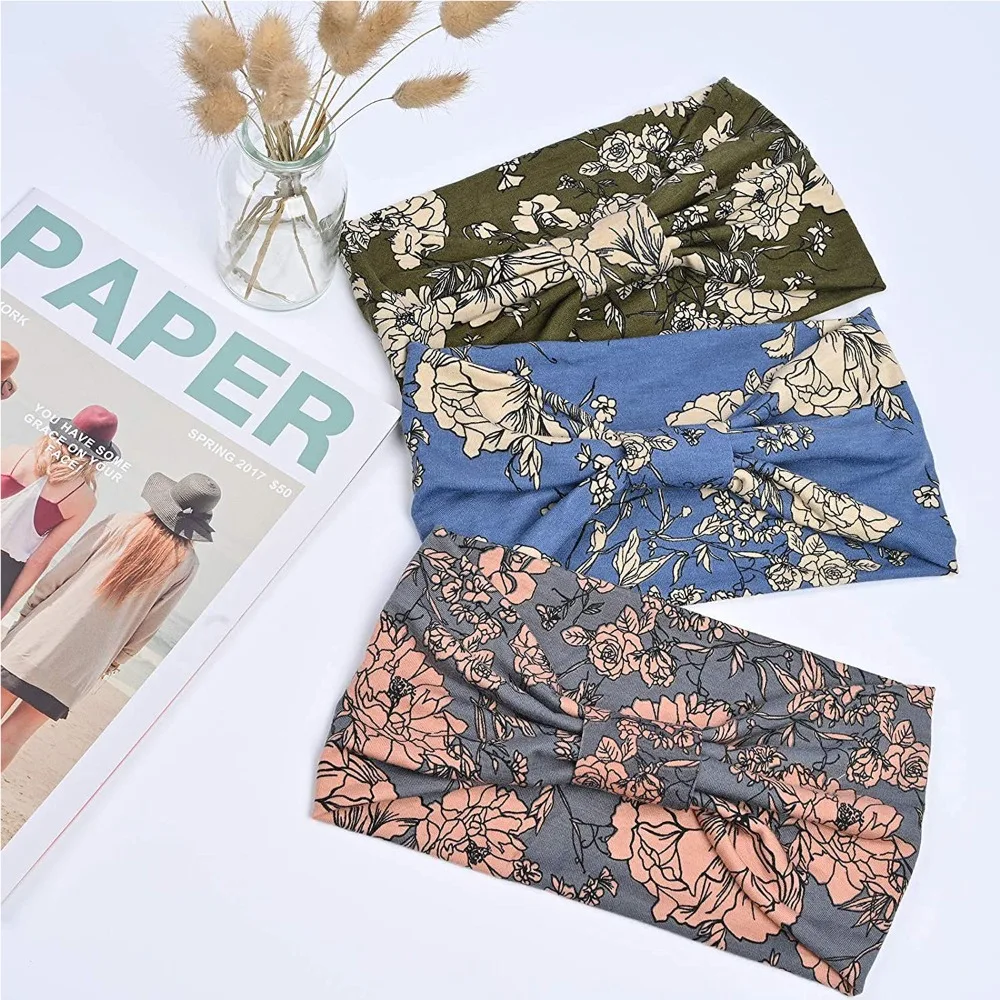 Fashion Boho Ethnic Style Headbands Vintage Knot Elastic Turban Headwrap For Women Girls Hair Band Soft Bandana Hair Accessories