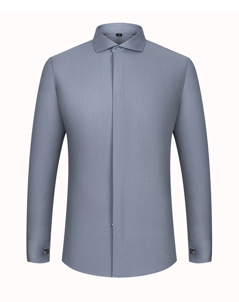Men's French Cufflink Shirt with Long Sleeves Slim Fit Concealed Buttons Solid Color High End Wedding Dress Formal Men's