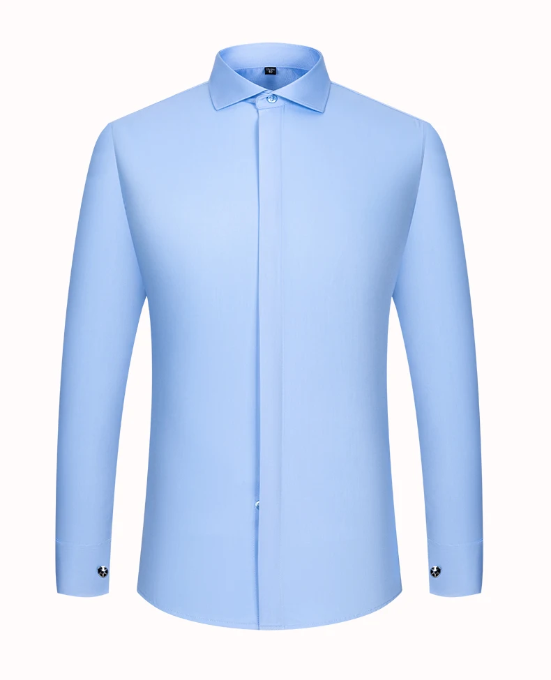 Men's French Cufflink Shirt with Long Sleeves Slim Fit Concealed Buttons Solid Color High End Wedding Dress Formal Men's