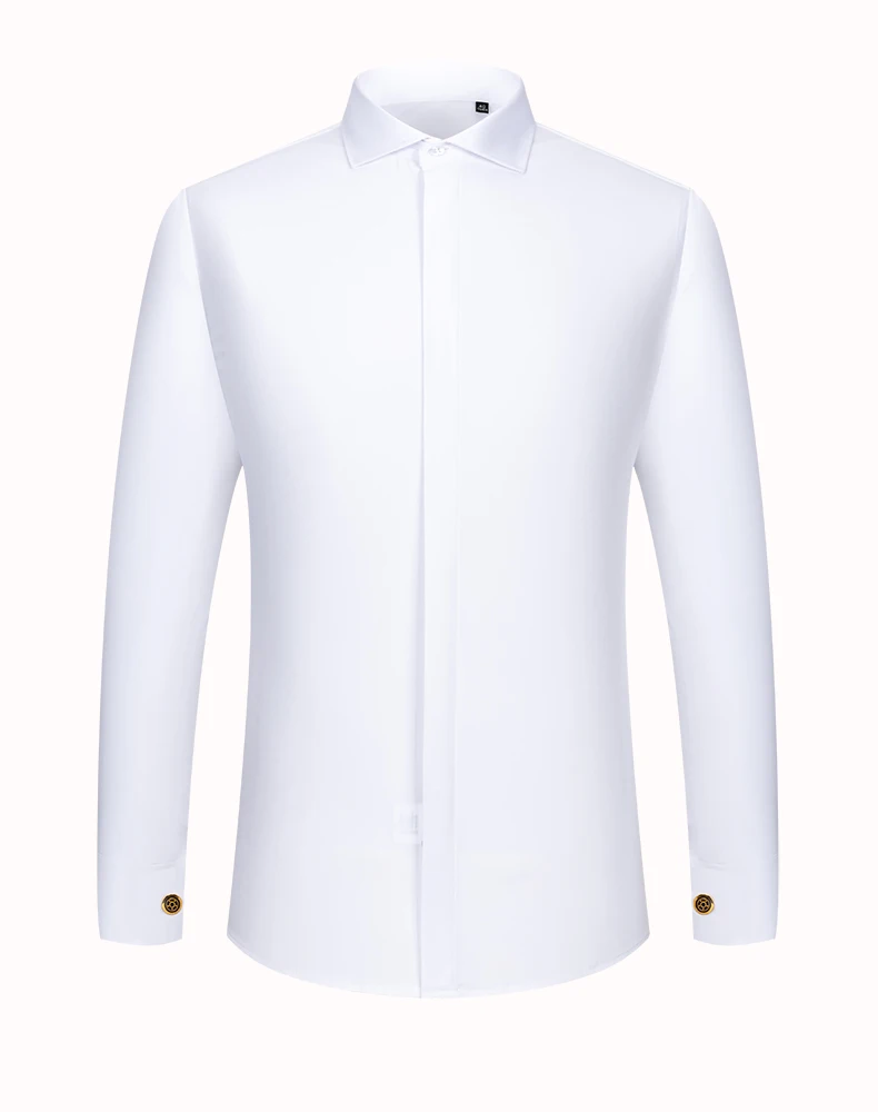 Men's French Cufflink Shirt with Long Sleeves Slim Fit Concealed Buttons Solid Color High End Wedding Dress Formal Men's