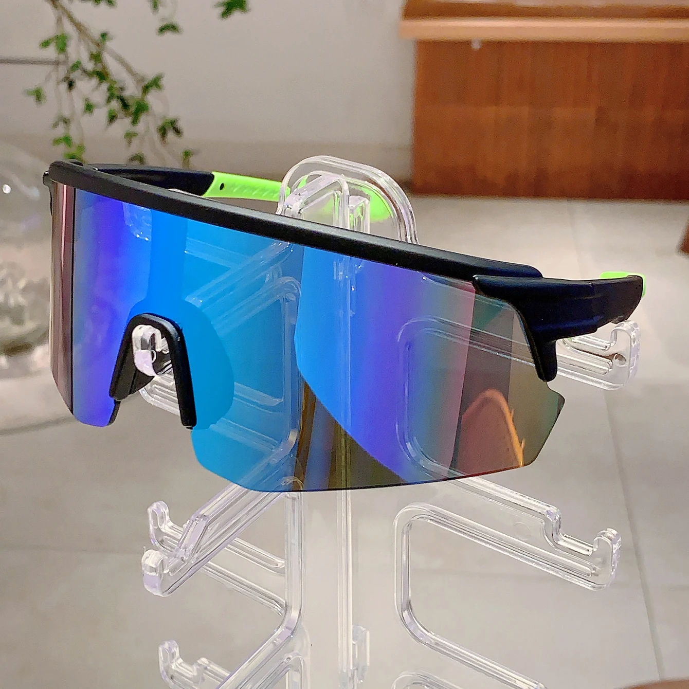 KAMMPT Oversized Sports Sunglasses Men Fashion Rimless Mirror Outdoor Cycling Shades Trendy Futuristic Punk Anti-UV Goggle
