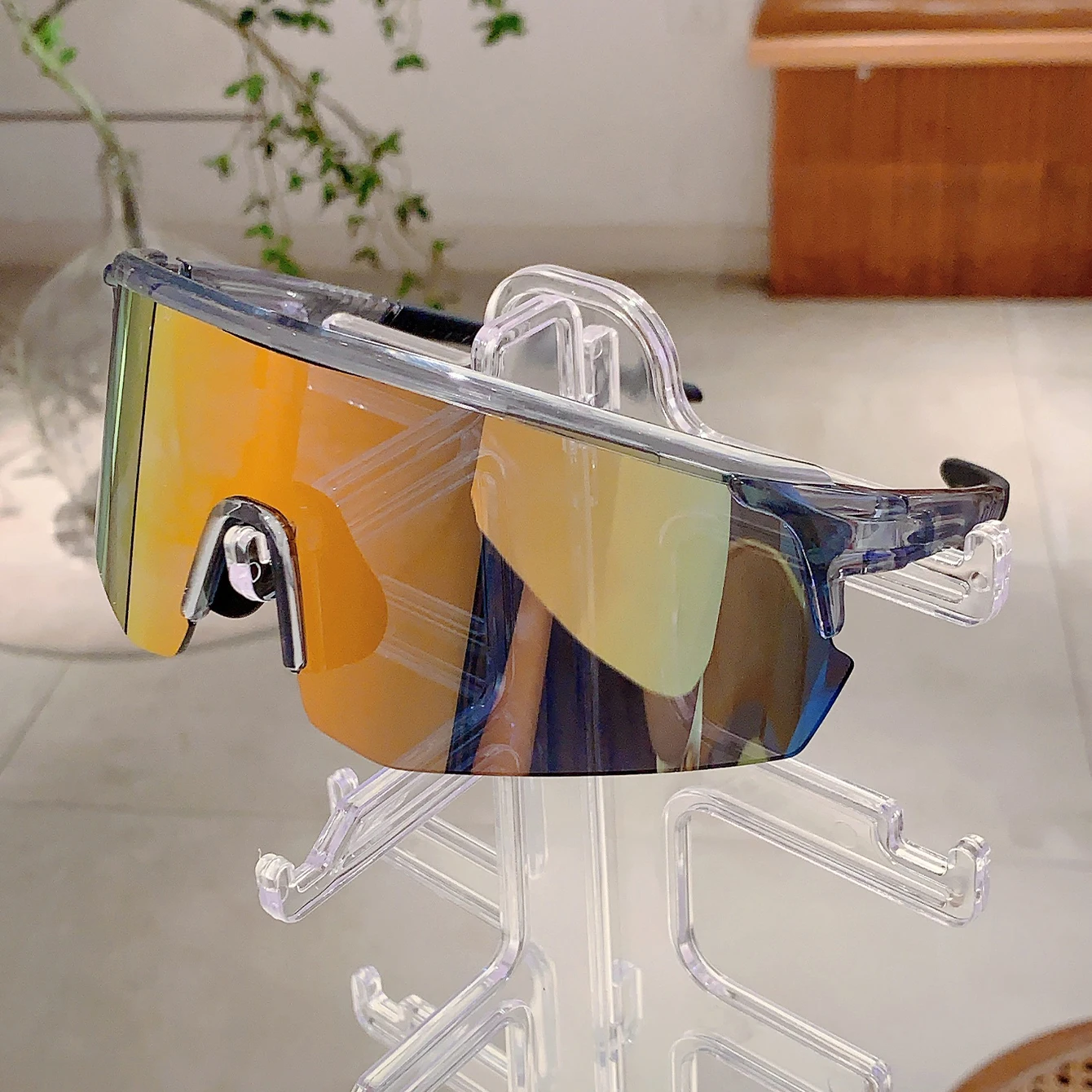 KAMMPT Oversized Sports Sunglasses Men Fashion Rimless Mirror Outdoor Cycling Shades Trendy Futuristic Punk Anti-UV Goggle