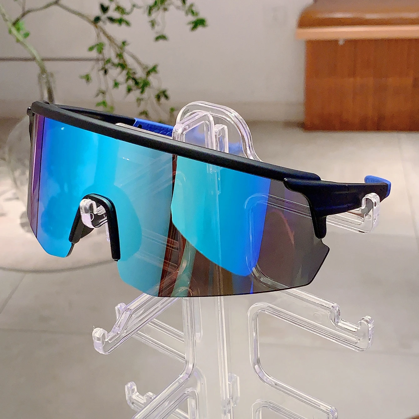 KAMMPT Oversized Sports Sunglasses Men Fashion Rimless Mirror Outdoor Cycling Shades Trendy Futuristic Punk Anti-UV Goggle