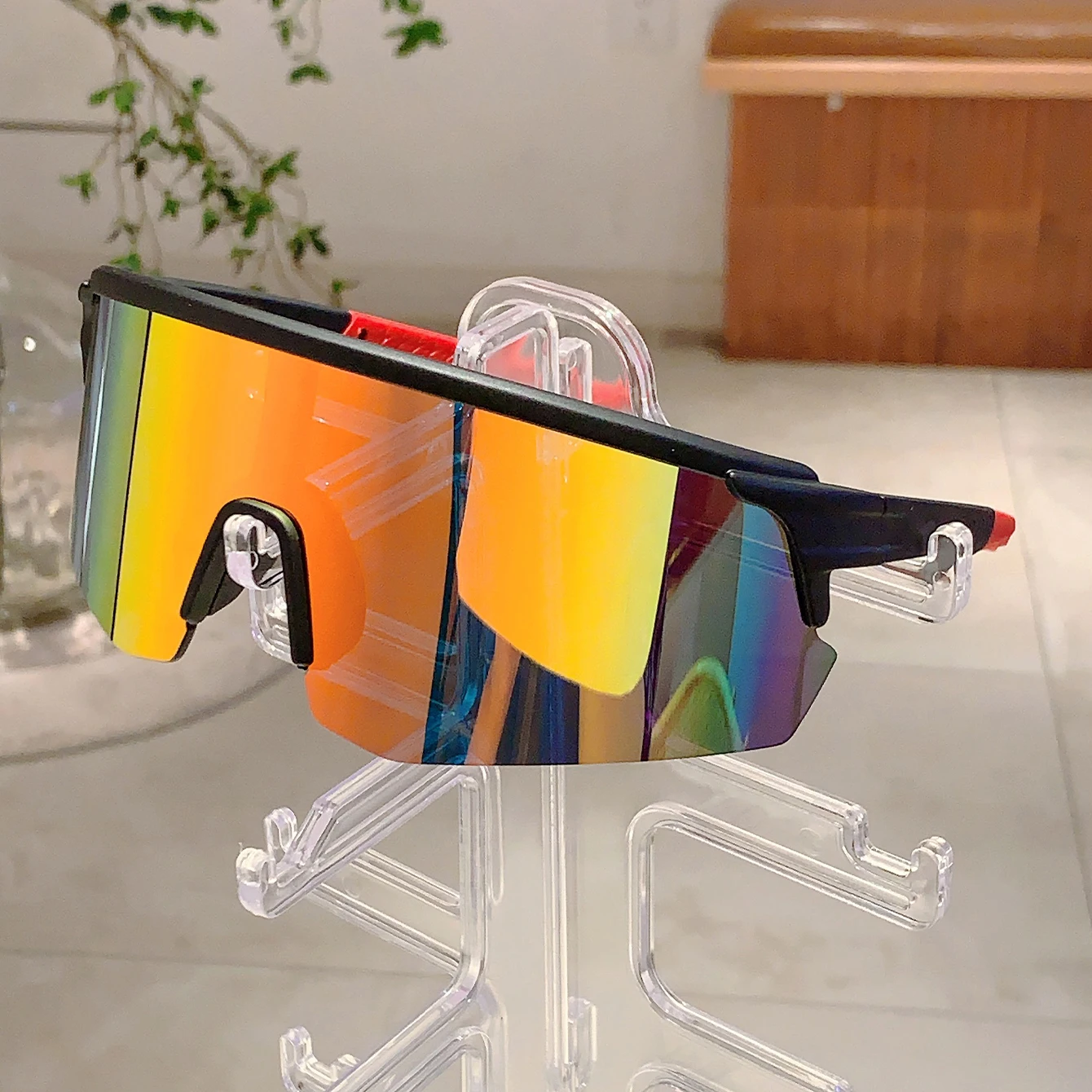 KAMMPT Oversized Sports Sunglasses Men Fashion Rimless Mirror Outdoor Cycling Shades Trendy Futuristic Punk Anti-UV Goggle