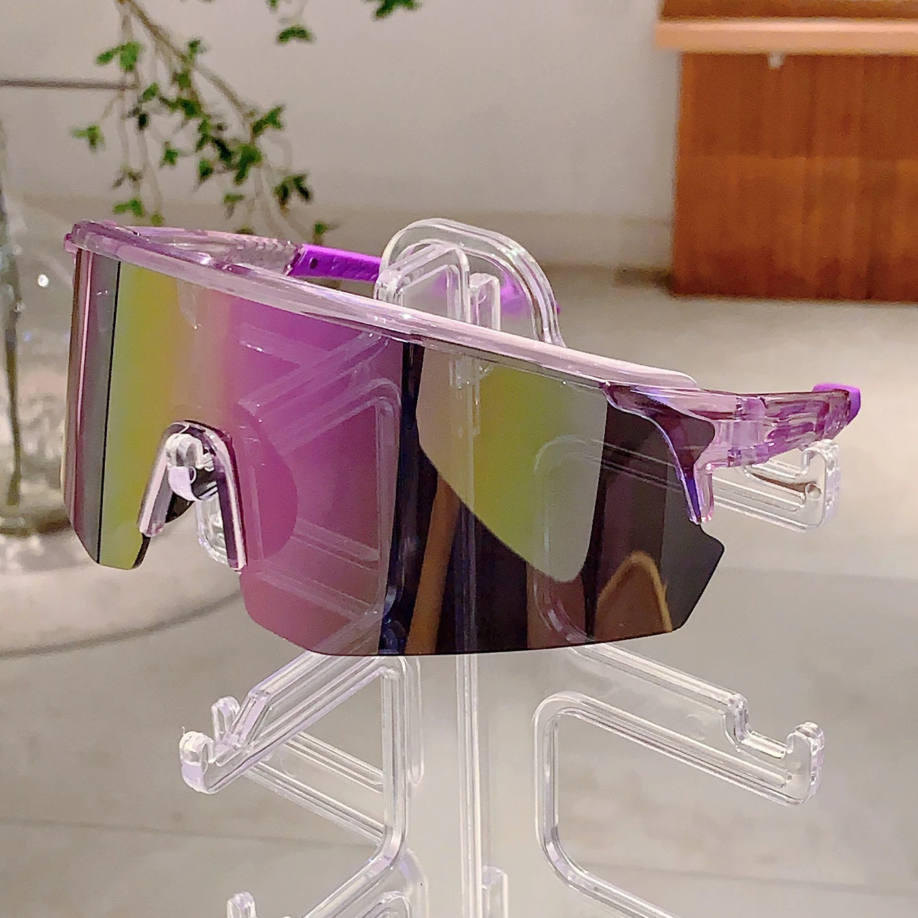 KAMMPT Oversized Sports Sunglasses Men Fashion Rimless Mirror Outdoor Cycling Shades Trendy Futuristic Punk Anti-UV Goggle
