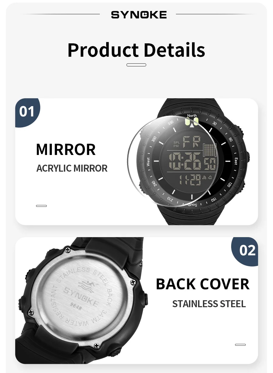 SYNOKE Outdoor Military Digital Watch For Men Fashion Retro Men Watch Sports Waterproof Men Watch Multifunctional Handsome Men