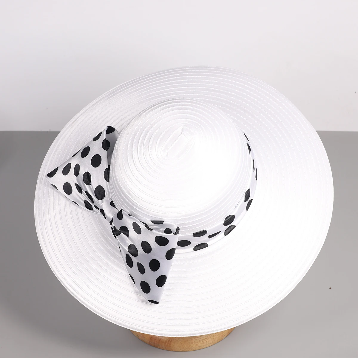FS Elegant Women Wide Brim Rose Black Patchwork Polka Dots Kentucky Hat For Wedding Party Hat Big Bowknot Fedora Beach Cap