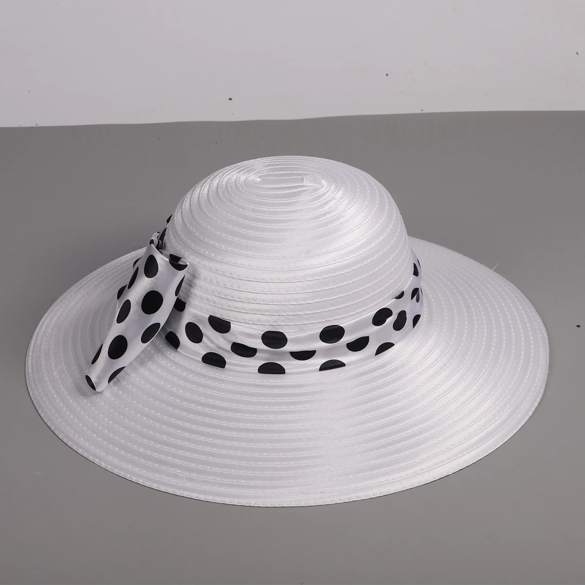 FS Elegant Women Wide Brim Rose Black Patchwork Polka Dots Kentucky Hat For Wedding Party Hat Big Bowknot Fedora Beach Cap