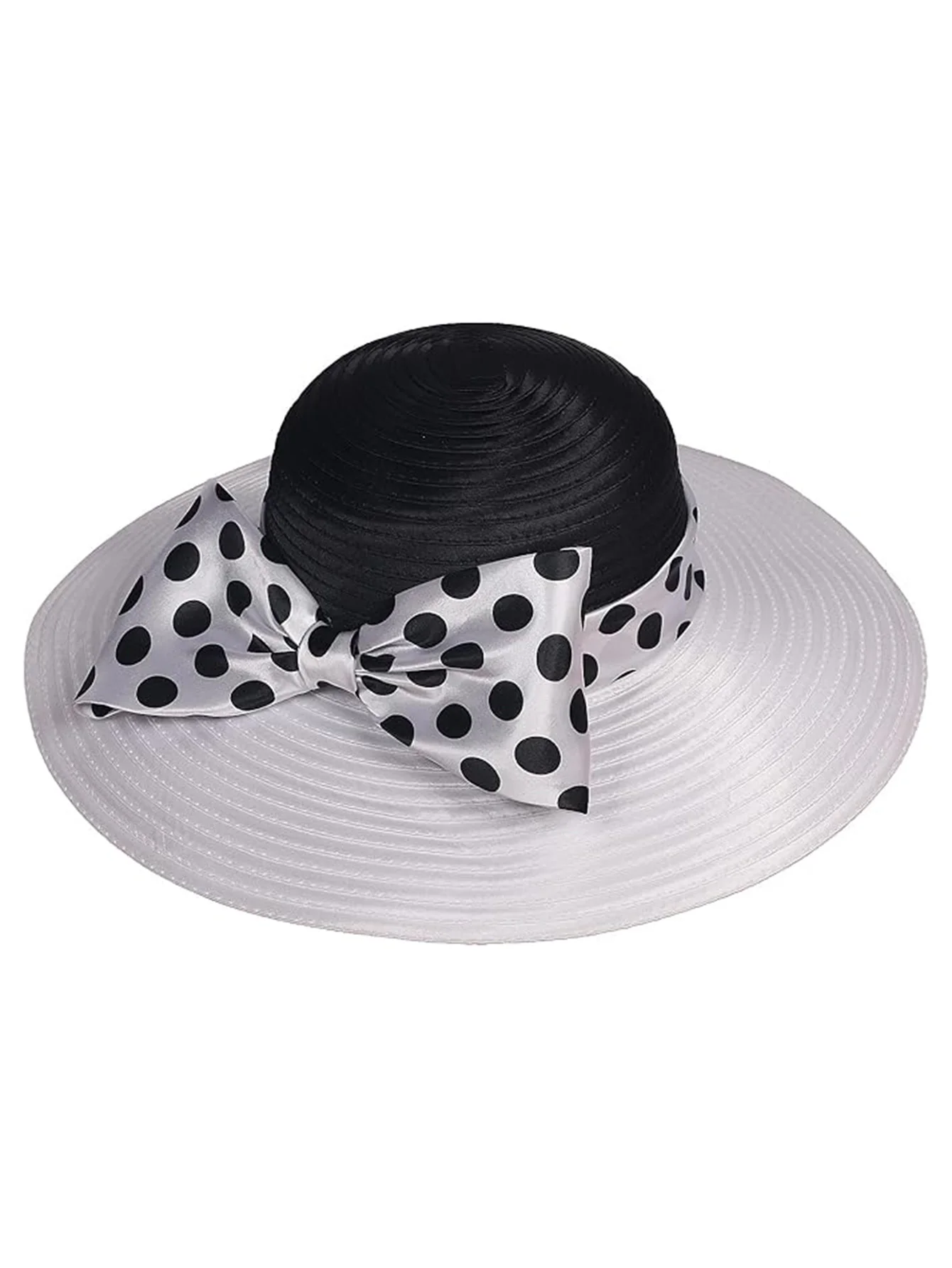 FS Elegant Women Wide Brim Rose Black Patchwork Polka Dots Kentucky Hat For Wedding Party Hat Big Bowknot Fedora Beach Cap