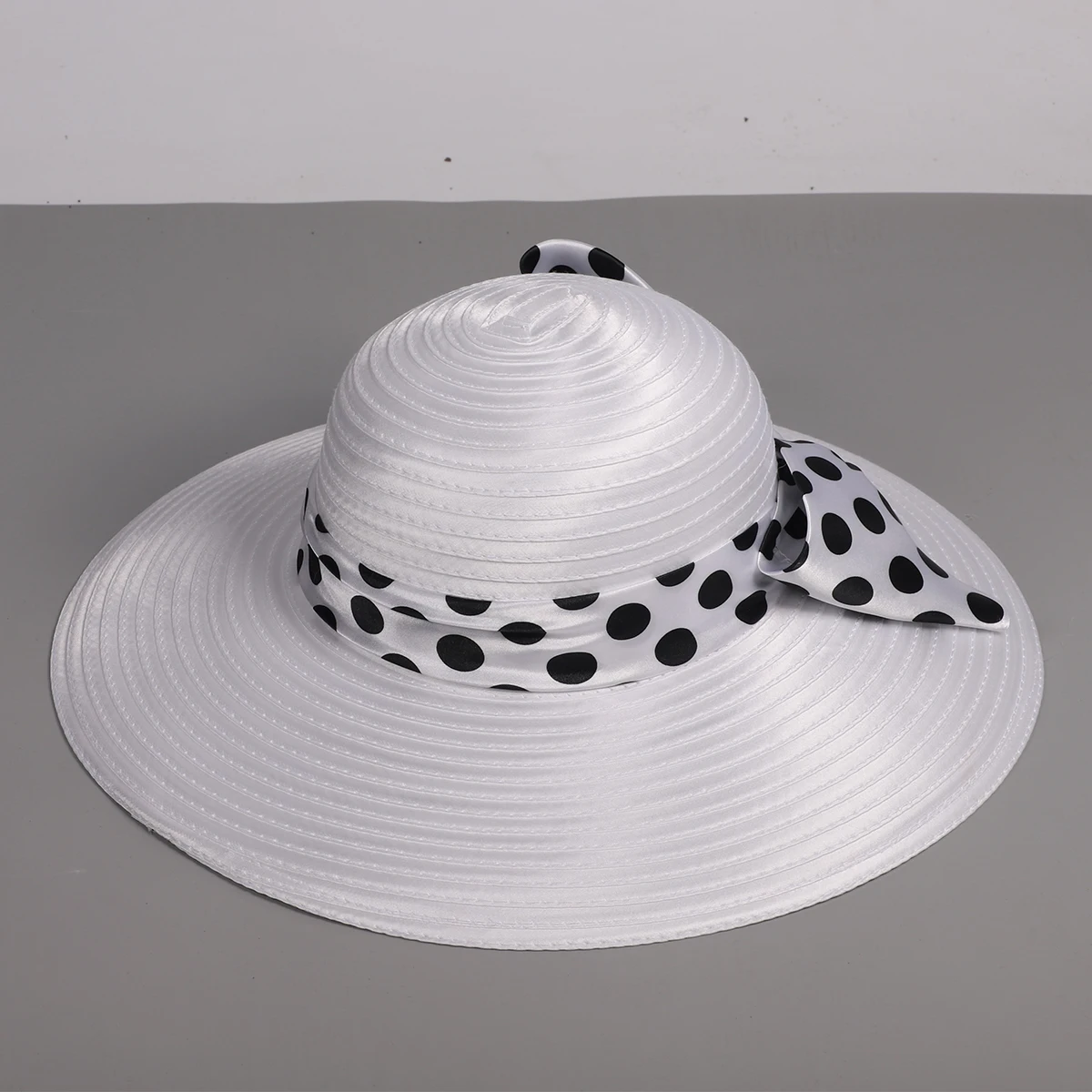 FS Elegant Women Wide Brim Rose Black Patchwork Polka Dots Kentucky Hat For Wedding Party Hat Big Bowknot Fedora Beach Cap