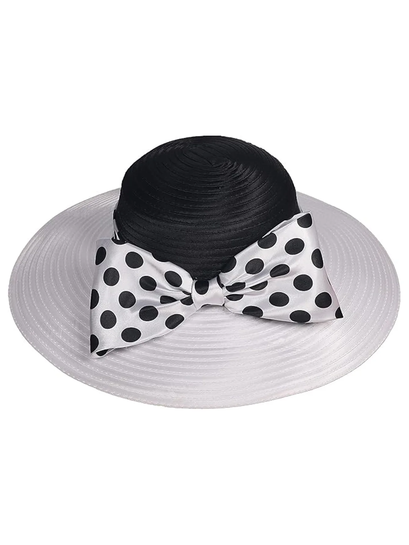 FS Elegant Women Wide Brim Rose Black Patchwork Polka Dots Kentucky Hat For Wedding Party Hat Big Bowknot Fedora Beach Cap