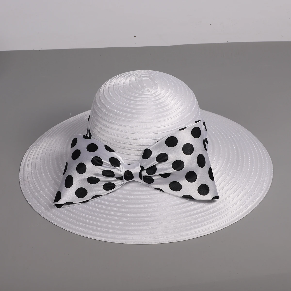 FS Elegant Women Wide Brim Rose Black Patchwork Polka Dots Kentucky Hat For Wedding Party Hat Big Bowknot Fedora Beach Cap