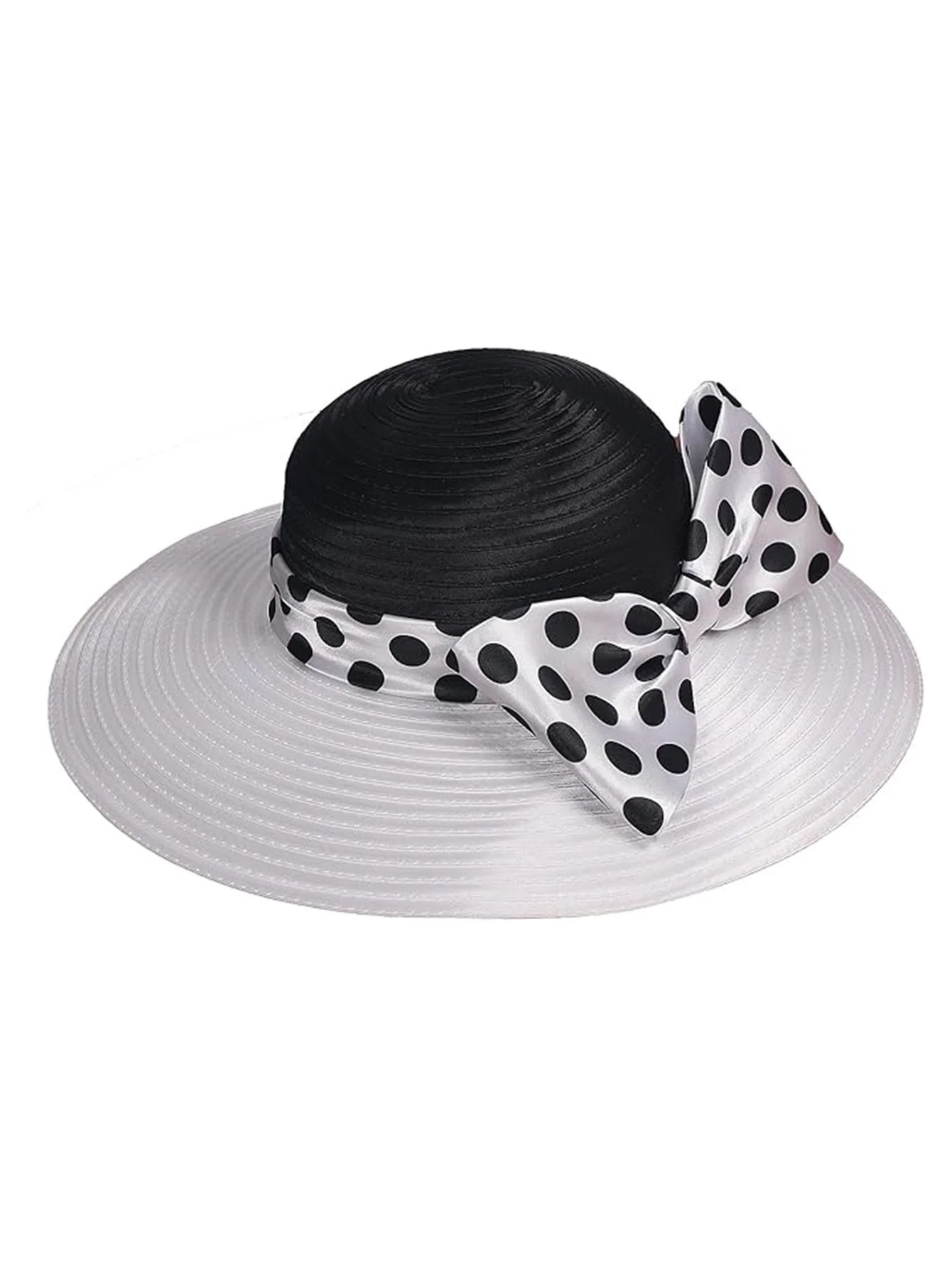 FS Elegant Women Wide Brim Rose Black Patchwork Polka Dots Kentucky Hat For Wedding Party Hat Big Bowknot Fedora Beach Cap