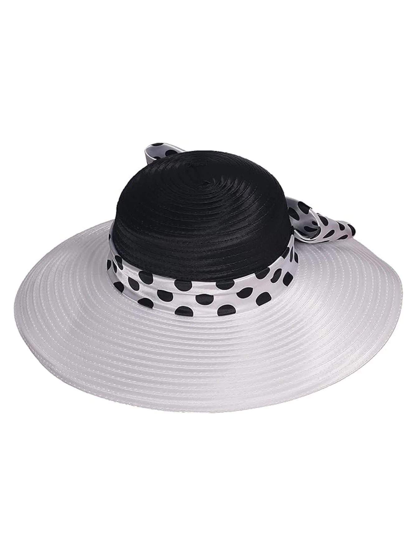FS Elegant Women Wide Brim Rose Black Patchwork Polka Dots Kentucky Hat For Wedding Party Hat Big Bowknot Fedora Beach Cap