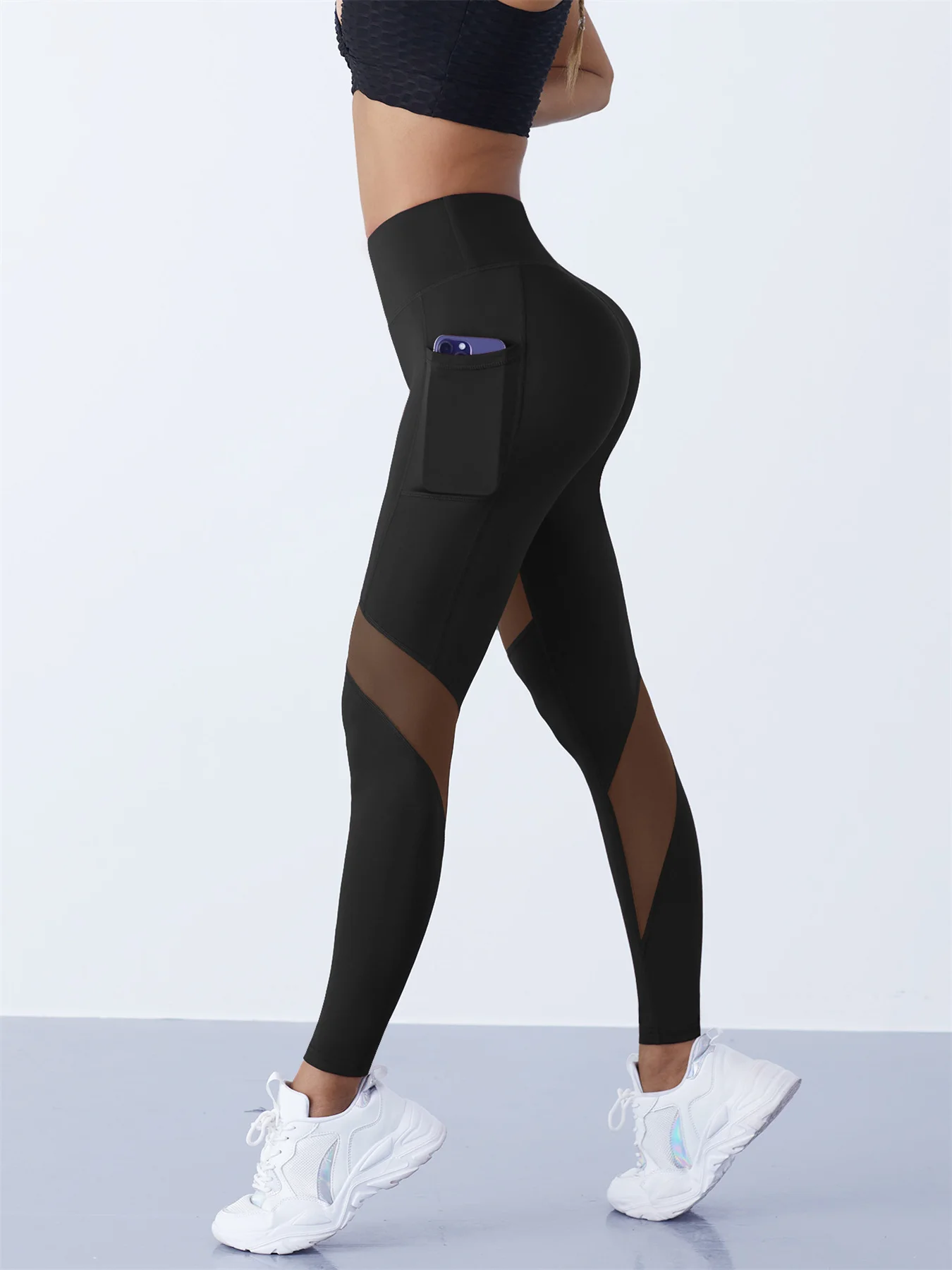 Women's Mesh Splicing Yoga Pants Shaping Leggings High Waist Tummy Control Lift Hips Running Workout Activewear Pants For Female