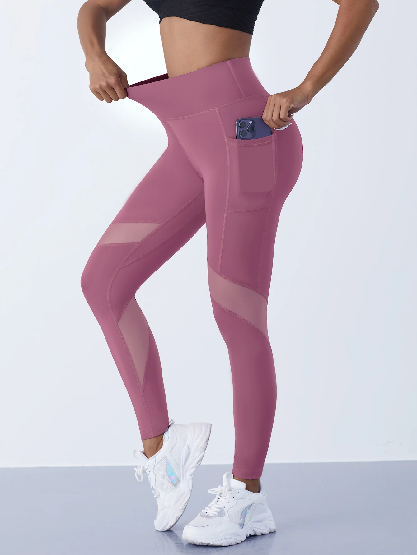 Women's Mesh Splicing Yoga Pants Shaping Leggings High Waist Tummy Control Lift Hips Running Workout Activewear Pants For Female