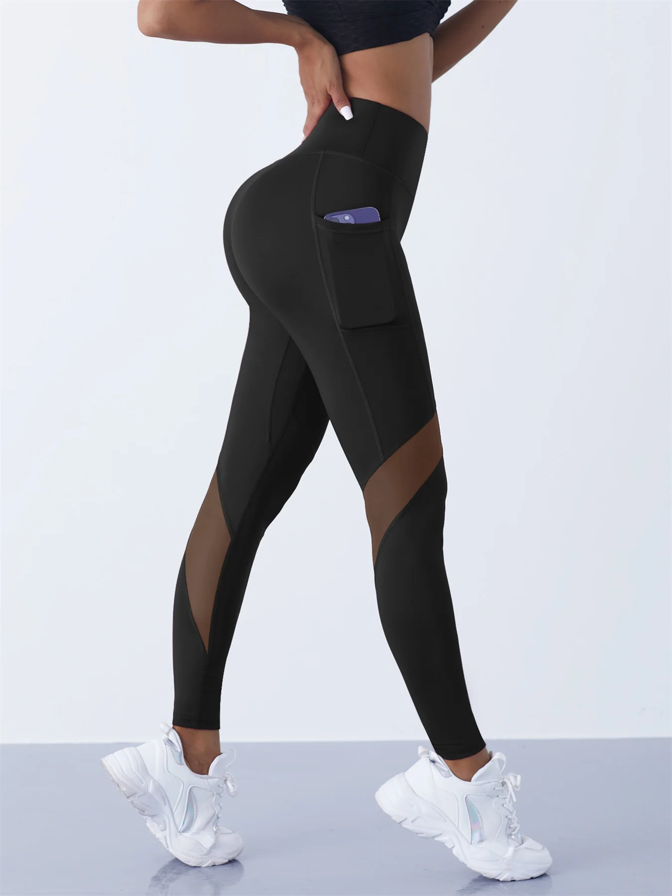 Women's Mesh Splicing Yoga Pants Shaping Leggings High Waist Tummy Control Lift Hips Running Workout Activewear Pants For Female